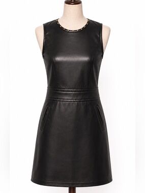 NWT Karl Lagerfeld faux leather, vegan, mini dress- studs at neckline, 0